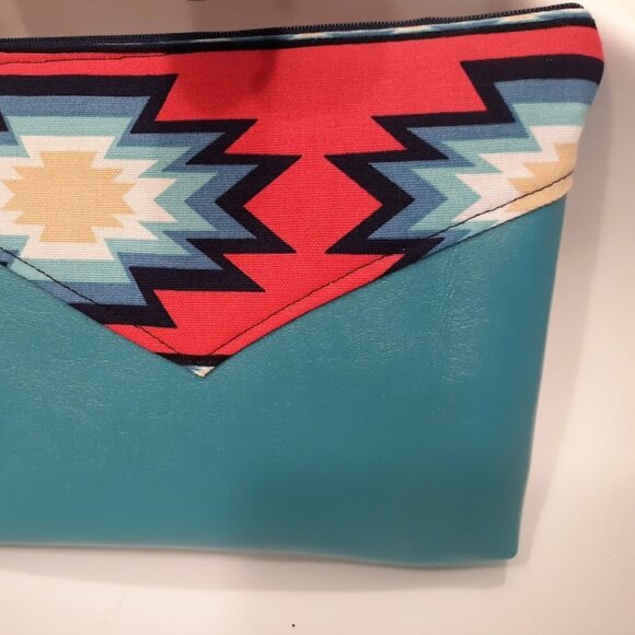 New Southwestern geometric Pink Turquoise Cowgirl Wristlet Clutch Bag Boho - Picture 3 of 8